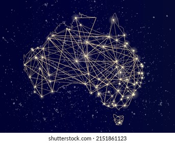 Glowing Map Of Australia On The Night Sky. Abstract Vector Illustration.