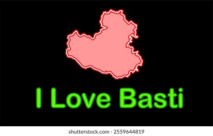 Glowing map of Basti, Basti District, Uttar Pradesh State, Republic of India, Government of  Uttar Pradesh, Indian territory, Eastern India, politics, village, tourism