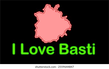 Glowing map of Basti, Basti District, Uttar Pradesh State, Republic of India, Government of  Uttar Pradesh, Indian territory, Eastern India, politics, village, tourism