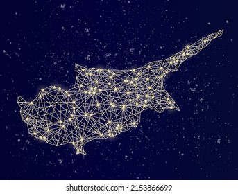 Glowing map of Cyprus on the night sky. Abstract vector illustration.