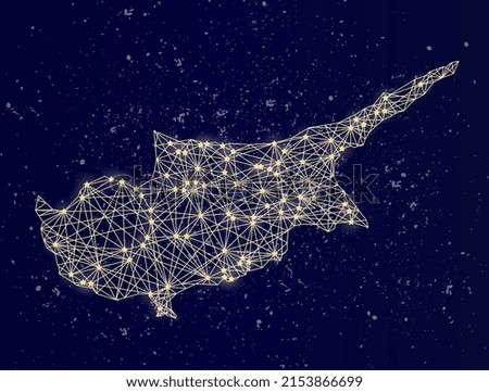 Glowing map of Cyprus on the night sky. Abstract vector illustration.