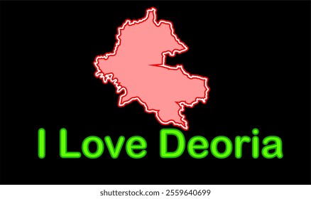 Glowing map of Deoria district, Deoria District, Uttar Pradesh State, Republic of India, Government of  Uttar Pradesh, Indian territory, Eastern India, politics, village, tourism