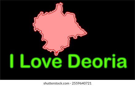 Glowing map of Deoria, Deoria District, Uttar Pradesh State, Republic of India, Government of  Uttar Pradesh, Indian territory, Eastern India, politics, village, tourism