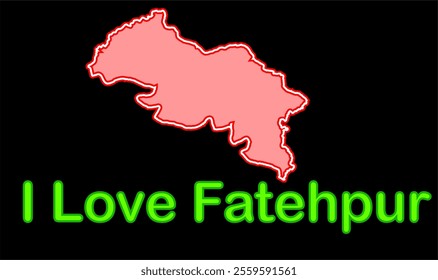 Glowing map of Fatehpur District, Fatehur District, Uttar Pradesh State, Republic of India, Government of  Uttar Pradesh, Indian territory, Eastern India, politics, village, tourism