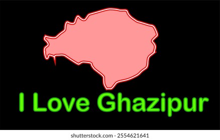 Glowing map of Ghazipur Ditrict, Ghazipur District, Uttar Pradesh State, Republic of India, Government of  Uttar Pradesh, Indian territory, Eastern India, politics, village, tourism