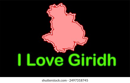 Glowing map of Giridh District, Giridih District, Jharkhand state, Republic of India, Government of Jharkhand, Indian territory, Eastern India, politics, village, tourism
