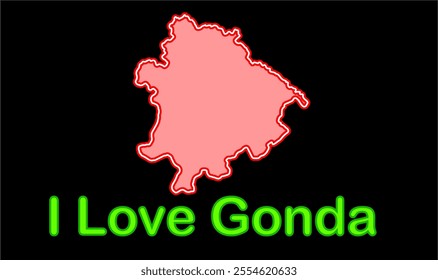 Glowing map of Gonda, Gonda District, Uttar Pradesh State, Republic of India, Government of  Uttar Pradesh, Indian territory, Eastern India, politics, village, tourism