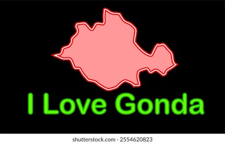 Glowing map of Gonda district, Gonda District, Uttar Pradesh State, Republic of India, Government of  Uttar Pradesh, Indian territory, Eastern India, politics, village, tourism