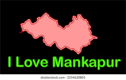 Glowing map of Mankapur, Gonda District, Uttar Pradesh State, Republic of India, Government of  Uttar Pradesh, Indian territory, Eastern India, politics, village, tourism