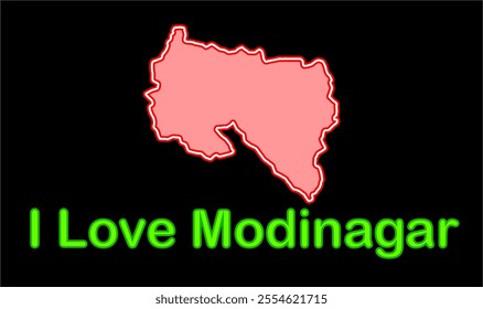 Glowing map of Modinagar, Ghaziabad District,Uttar Pradesh State, Republic of India, Government of  Uttar Pradesh, Indian territory, Eastern India, politics, village, tourism