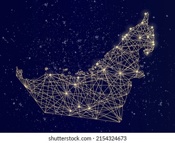 Glowing map of UAE on the night sky. Abstract vector illustration.