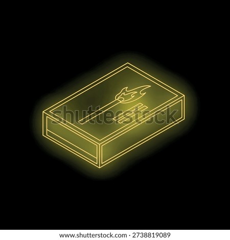 Glowing matchbox with burning matchstick illuminating dark background, perfect for representing concepts of fire, light, and ignition