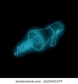 Glowing megaphone spreading job advertisement, representing work recruitment and career search