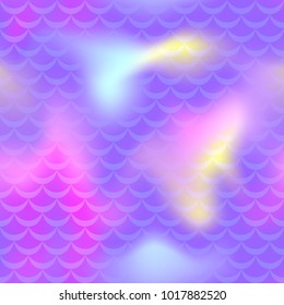 Glowing mermaid vector background. Multicolored iridescent background. Fish scale pattern. Seamless pattern swatch. Holographic gradient. Mermaid skin seamless pattern. Mermaid wrapping paper