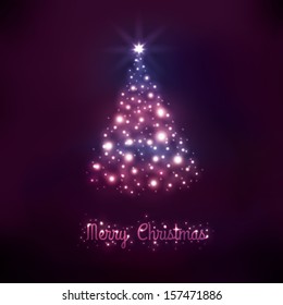 glowing Merry Christmas card with Christmas tree