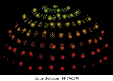 Glowing mesh abstract dotted semi-sphere with glare effect. Abstract illuminated model of abstract dotted semi-sphere icon. Shiny wire carcass polygonal mesh abstract dotted semi-sphere.