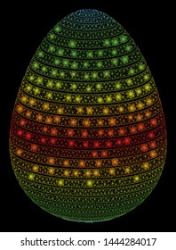 Glowing mesh abstract egg spectrum stripes with lightspot effect. Abstract illuminated model of abstract egg spectrum stripes icon. Shiny wire frame polygonal mesh abstract egg spectrum stripes.