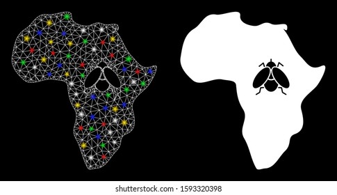 Glowing mesh African trypanosomiasis icon with glare effect. Abstract illuminated model of African trypanosomiasis. Shiny wire carcass triangular mesh African trypanosomiasis icon.