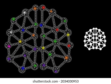Estructura de IA de malla brillante icono de brillo con focos luminosos. El modelo vectorial iluminado se crea a partir del icono de estructura de IA. Estructura de IA de malla de marco espumoso en un fondo negro.