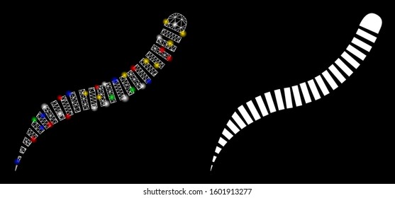 Glowing mesh annelid worm icon with glare effect. Abstract illuminated model of annelid worm. Shiny wire carcass polygonal mesh annelid worm icon. Vector abstraction on a black background.