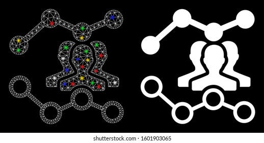 Glowing mesh audience trends icon with glare effect. Abstract illuminated model of audience trends. Shiny wire carcass polygonal mesh audience trends icon. Vector abstraction on a black background.