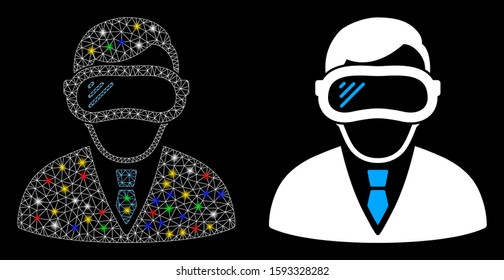 Glowing mesh augmented reality icon with glow effect. Abstract illuminated model of augmented reality. Shiny wire carcass polygonal mesh augmented reality icon.