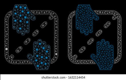 Glowing mesh authorized shares with glow effect. Abstract illuminated model of authorized shares icon. Shiny wire frame triangular mesh authorized shares icon.