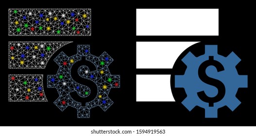 Glowing mesh bank database options icon with glow effect. Abstract illuminated model of bank database options. Shiny wire carcass polygonal mesh bank database options icon.