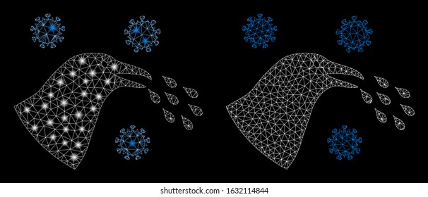 Glowing mesh bird flu infection with lightspot effect. Abstract illuminated model of bird flu infection icon. Shiny wire frame polygonal mesh bird flu infection icon.