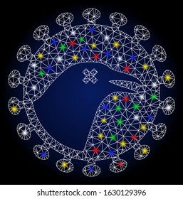 Glowing mesh bird flu virus with glitter effect. Abstract illuminated model of bird flu virus. Shiny wire carcass polygonal mesh bird flu virus icon.