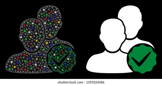 Glowing mesh boys only icon with glare effect. Abstract illuminated model of boys only. Shiny wire frame triangular mesh boys only icon. Vector abstraction on a black background.