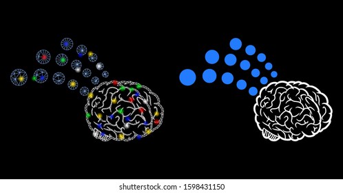 Glowing mesh brain radio interface icon with glow effect. Abstract illuminated model of brain radio interface. Shiny wire carcass polygonal mesh brain radio interface icon.