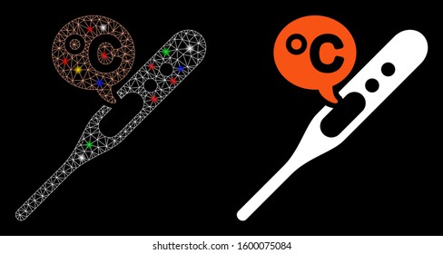 Glowing mesh celsius temperature icon with glare effect. Abstract illuminated model of celsius temperature. Shiny wire carcass triangular mesh celsius temperature icon.