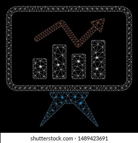 Glowing mesh chart report panel with lightspot effect. Abstract illuminated model of chart report panel icon. Shiny wire carcass polygonal mesh chart report panel.