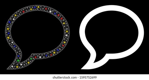 Glowing mesh chat icon with glow effect. Abstract illuminated model of chat. Shiny wire frame polygonal mesh chat icon. Vector abstraction on a black background.