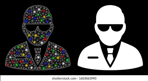 Glowing mesh chief icon with glow effect. Abstract illuminated model of chief. Shiny wire frame polygonal mesh chief icon. Vector abstraction on a black background.