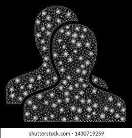 Glowing mesh clients with glow effect. Abstract illuminated model of clients icon. Shiny wire frame polygonal mesh clients. Vector abstraction on a black background.