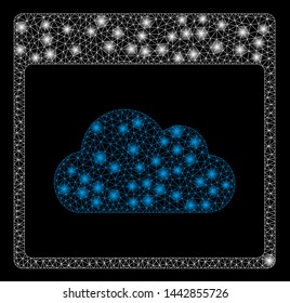 Glowing mesh cloud calendar page with lightspot effect. Abstract illuminated model of cloud calendar page icon. Shiny wire frame polygonal mesh cloud calendar page.