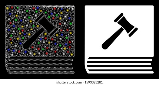 Glowing mesh code of conduct icon with lightspot effect. Abstract illuminated model of code of conduct. Shiny wire frame triangular mesh code of conduct icon. Vector abstraction on a black background.