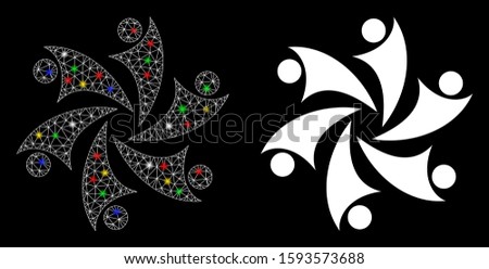 Glowing mesh collaboration icon with lightspot effect. Abstract illuminated model of collaboration. Shiny wire carcass polygonal network collaboration icon. Vector abstraction on a black background.