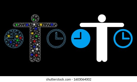 Glowing mesh compare time icon with glow effect. Abstract illuminated model of compare time.  Vector abstraction on a black background.