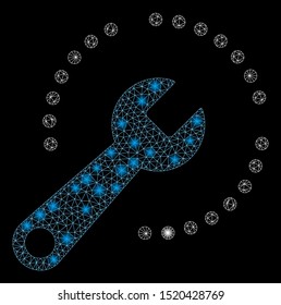 Glowing mesh configure diagram with glare effect. Abstract illuminated model of configure diagram icon. Shiny wire carcass polygonal mesh configure diagram. Vector abstraction on a black background.