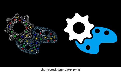 Glowing mesh configure palette icon with glare effect. Abstract illuminated model of configure palette. Shiny wire carcass polygonal mesh configure palette icon.