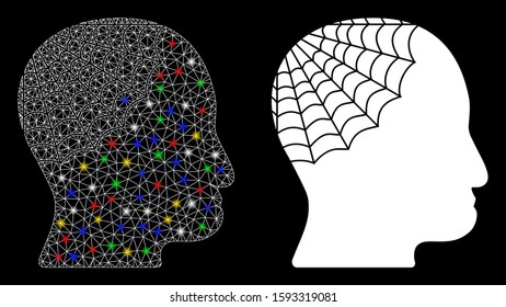 Glowing mesh conservator head icon with glow effect. Abstract illuminated model of conservator head. Shiny wire carcass polygonal mesh conservator head icon. Vector abstraction on a black background.