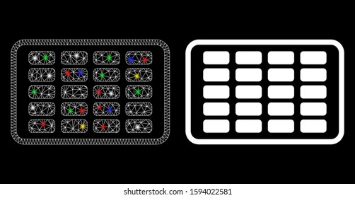 Glowing mesh contraceptives blister icon with lightspot effect. Abstract illuminated model of contraceptives blister. Shiny wire frame polygonal mesh contraceptives blister icon.