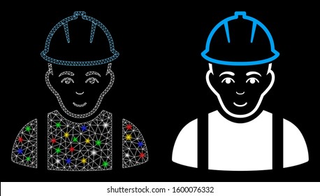 Glowing mesh contractor icon with lightspot effect. Abstract illuminated model of contractor. Shiny wire frame polygonal mesh contractor icon. Vector abstraction on a black background.
