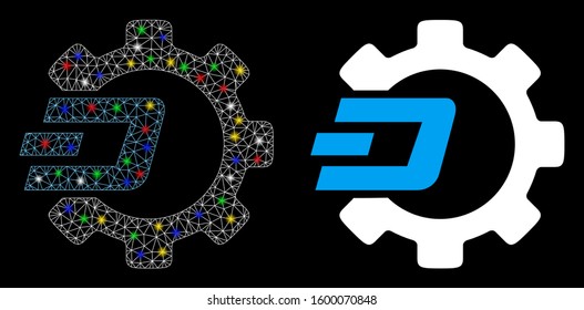 Glowing mesh Dash process gear icon with glow effect. Abstract illuminated model of Dash process gear. Shiny wire carcass polygonal mesh Dash process gear icon.