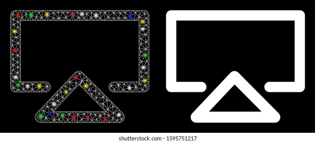 Glowing mesh data entry icon with glow effect. Abstract illuminated model of data entry. Shiny wire frame triangular mesh data entry icon. Vector abstraction on a black background.