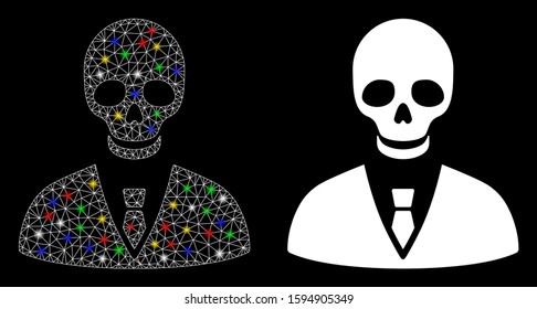 Glowing mesh deadly manager icon with glow effect. Abstract illuminated model of deadly manager. Shiny wire carcass polygonal mesh deadly manager icon. Vector abstraction on a black background.