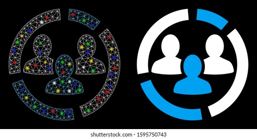 Glowing mesh demography diagram icon with glow effect. Abstract illuminated model of demography diagram. Shiny wire frame triangular mesh demography diagram icon.